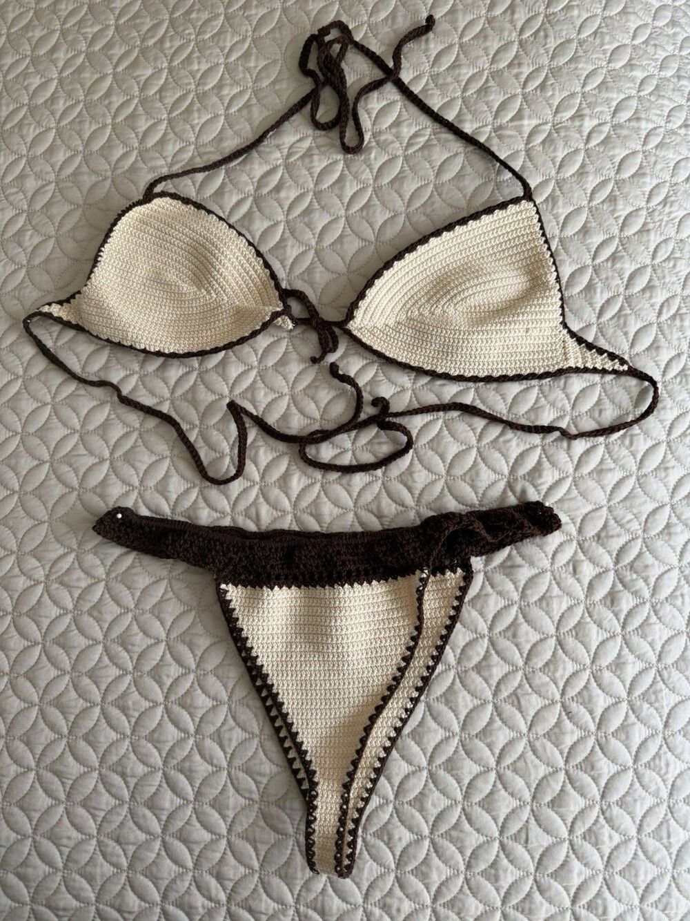 Women's Halter Bikini Set Crochet Triangle Two Piece Bathing Suit
